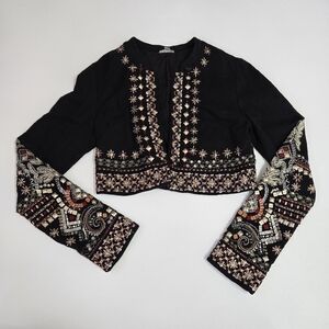 Ecoté Black Embellished Cropped Jacket Gold Silver Red Beaded Embroidery Small